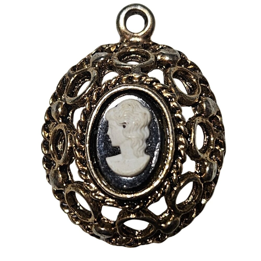 Vintage Gold Tone Cameo Filigree Pendant Victorian Gothic Fashion Jewelry DIY